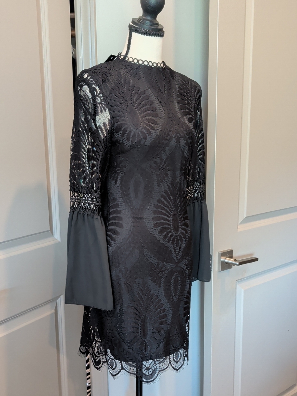 Chic Black Lace Dress with Statement Bell Sleeves